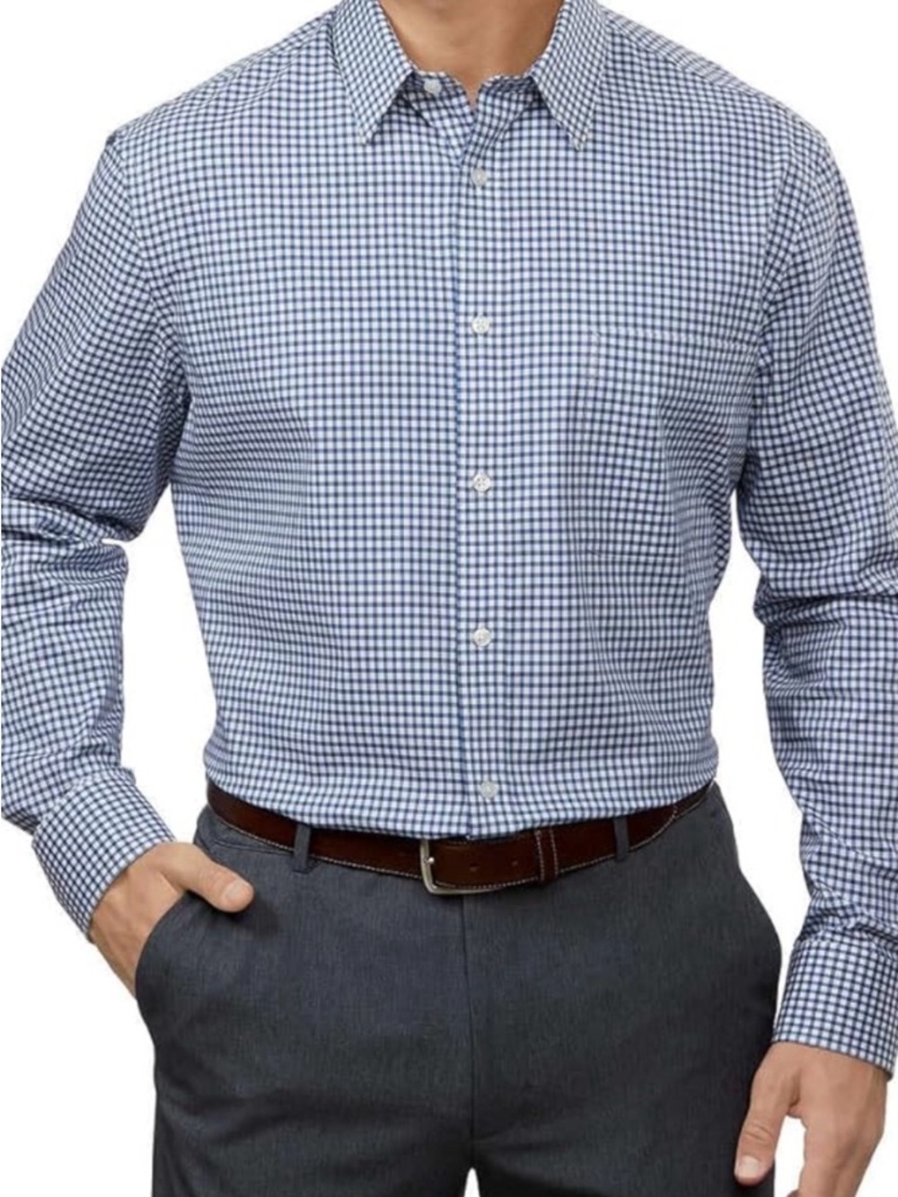 Tommy Hilfiger Navy and White Gingham Dress Shirt